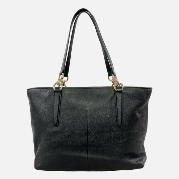 Coach Black Leather Tote with Gold Accents - Picture 4 of 15
